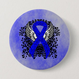 Badge Rond 7,6 Cm Ruban de sensibilisation bleu avec ailes