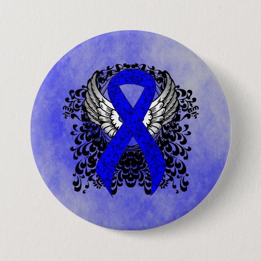Badge Rond 7,6 Cm Ruban de sensibilisation bleu avec ailes (Devant)