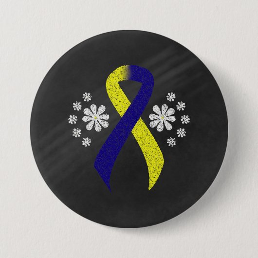 Badge Rond 7,6 Cm Ruban de sensibilisation bleu et jaune (Devant)