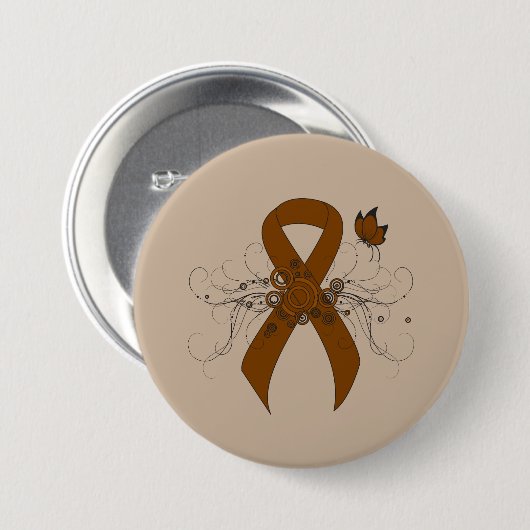 Badge Rond 7,6 Cm Ruban de sensibilisation Brown avec papillon (Devant & derrière)