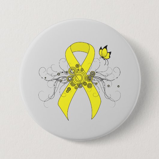 Badge Rond 7,6 Cm Ruban de sensibilisation jaune avec papillon (Devant)