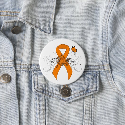 Badge Rond 7,6 Cm Ruban de sensibilisation orange avec papillon (En situation)
