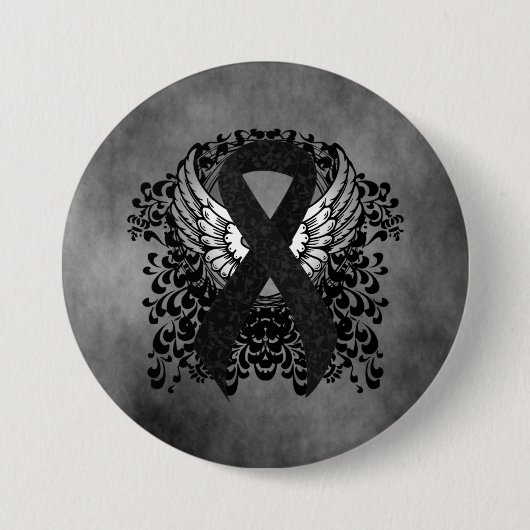 Badge Rond 7,6 Cm Ruban noir avec ailes (Devant)