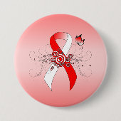 Badge Rond 7,6 Cm Ruban rouge et blanc avec papillon (Devant)