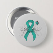 Badge Rond 7,6 Cm Ruban turquoise avec papillon (Devant & derrière)