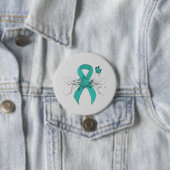 Badge Rond 7,6 Cm Ruban turquoise avec papillon (En situation)