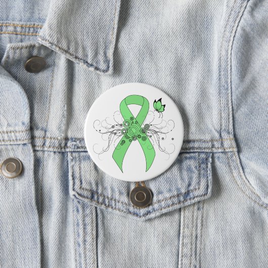 Badge Rond 7,6 Cm Ruban vert clair avec papillon (En situation)