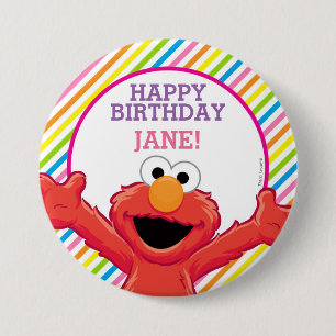 Badge Rond 7,6 Cm Rue Sésame   Anniversaire d'Elmo Girl
