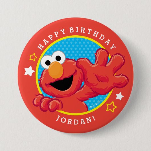 Badge Rond 7,6 Cm Rue Sésame | Elmo - Polka Dot & Stars Anniversaire (Devant)