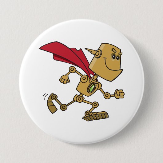 Badge Rond 7,6 Cm Running Robot Superhero Cartoon Character (Devant)