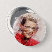 Badge Rond 7,6 Cm Ruth Bader Ginsburg Aquarelle souriante Portrait R (Devant & derrière)