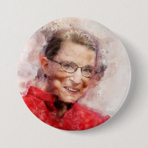 Badge Rond 7,6 Cm Ruth Bader Ginsburg Aquarelle souriante Portrait R