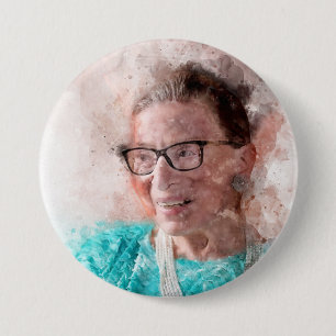 Badge Rond 7,6 Cm Ruth Bader Ginsburg Aquarelle souriante Portrait T