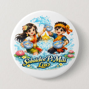 Badge Rond 7,6 Cm Sabaidee Pi Mai Lao – Festival de l'eau du Nouvel