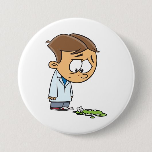 Badge Rond 7,6 Cm Sad Boy Scientist avec Broken Experiment (Devant)