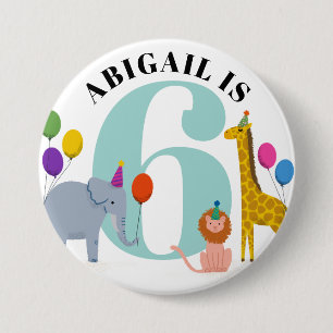 Badge Rond 7,6 Cm Safari coloré Animaux Anniversaire Nom et âge