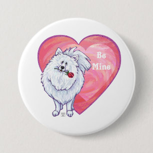 Badge Rond 7,6 Cm Saint-Valentin blanche de Pomeranian