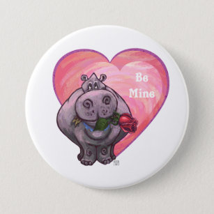 Badge Rond 7,6 Cm Saint-Valentin Hippopotame
