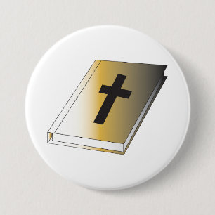 Badge Rond 7,6 Cm Sainte Bible dorée avec croix noire religieuse