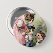 Badge Rond 7,6 Cm Salutations du premier jour - Chat et hérisson (Devant & derrière)