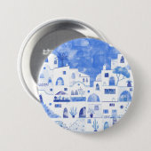Badge Rond 7,6 Cm Santorin Grèce Aquarelle Townscape (Devant & derrière)