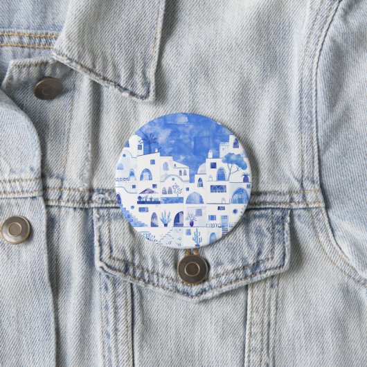 Badge Rond 7,6 Cm Santorin Grèce Aquarelle Townscape (En situation)