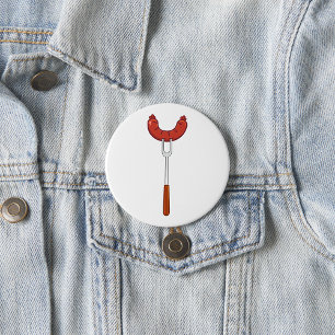 Badge Rond 7,6 Cm Saucisse grillée sur fourchette à BBQ