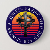 Badge Rond 7,6 Cm Sauveur sans pitié, Croix chrétienne (Devant)