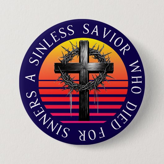Badge Rond 7,6 Cm Sauveur sans pitié, Croix chrétienne (Devant)