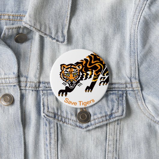 Badge Rond 7,6 Cm Save TIGERS - Graphique animal en danger - (En situation)