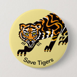 Badge Rond 7,6 Cm Save TIGERS - Graphique animal en voie de disparit