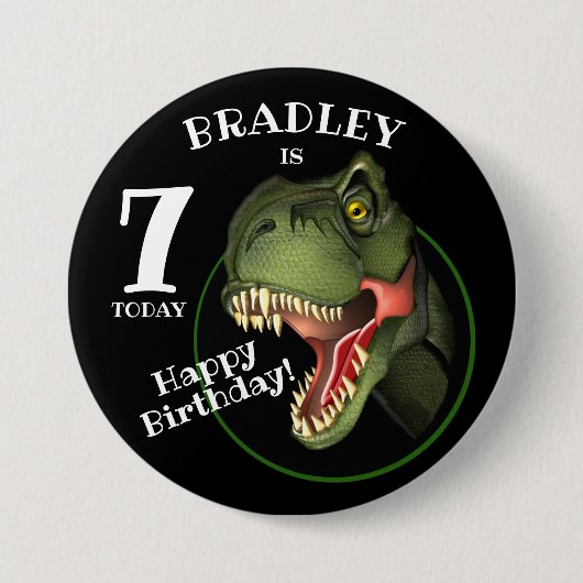 Badge Rond 7,6 Cm Scare T-Rex Dinosaur Enfants Âge (Devant)
