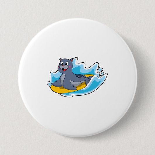 Badge Rond 7,6 Cm Sceau comme surfeur avec Surfboard (Devant)