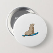 Badge Rond 7,6 Cm Sceau comme surfeur avec Surfboard (Devant & derrière)