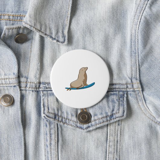 Badge Rond 7,6 Cm Sceau comme surfeur avec Surfboard (En situation)