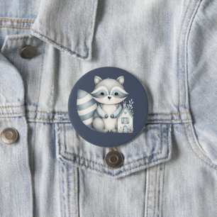 Badge Rond 7,6 Cm Scène de cabane en bois nocturne avec un raton lav