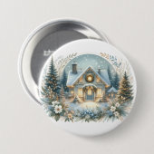 Badge Rond 7,6 Cm Scène de Cabane enneigée lumineuse (Devant & derrière)