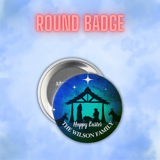 Badge Rond 7,6 Cm Scène de Nativité - Joyeux Pâques |