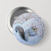 Badge Rond 7,6 Cm scène de neige d'écureuil gris (Devant & derrière)