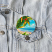 Badge Rond 7,6 Cm Scène Tropical Beach Palm Tree (En situation)