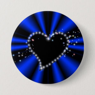 Badge Rond 7,6 Cm schwarzes Herz mit Sternchen auf blau - schwarz
