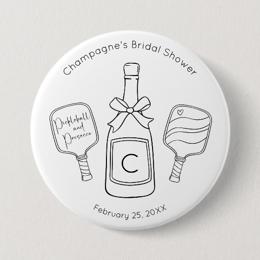 Badge Rond 7,6 Cm Script moderne Pickleball & Prosecco Fête des mari (Devant)