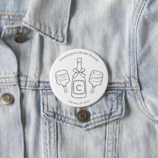 Badge Rond 7,6 Cm Script moderne Pickleball & Prosecco Fête des mari (En situation)