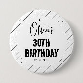Badge Rond 7,6 Cm Script noir moderne 30e anniversaire chic & minima (Devant)