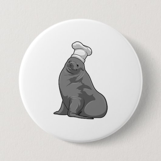 Badge Rond 7,6 Cm Seal as Cook with Chef casquette (Devant)