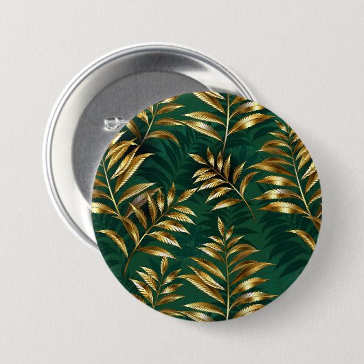 Badge Rond 7,6 Cm Seamless pattern with golden ferns (Devant & derrière)