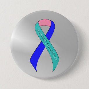 Badge Rond 7,6 Cm Sensibilisation au support turquoise/rose/bleu du 