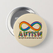 Badge Rond 7,6 Cm Sensibilisation sur l'autisme Accepter, Amour, Com (Devant & derrière)