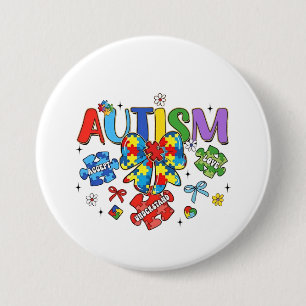Badge Rond 7,6 Cm Sensibilisation sur l'autisme Bow Coquette Puzzle