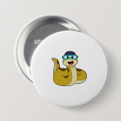 Badge Rond 7,6 Cm Serpent avec lunettes de natation (Devant & derrière)